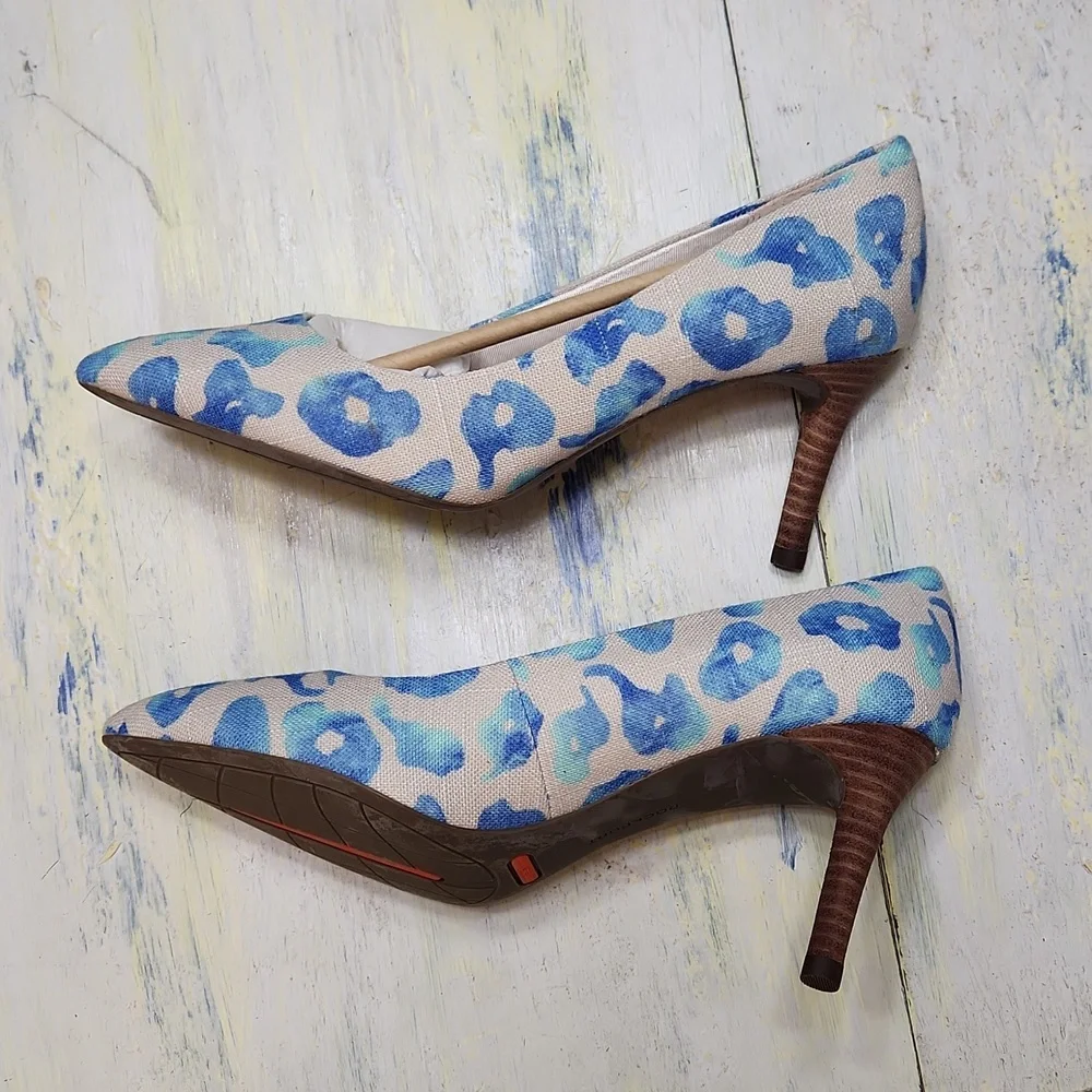 Blue leopard print linen heels Rockport TotalMotion Size 8 Never worn - Picture 5 of 12